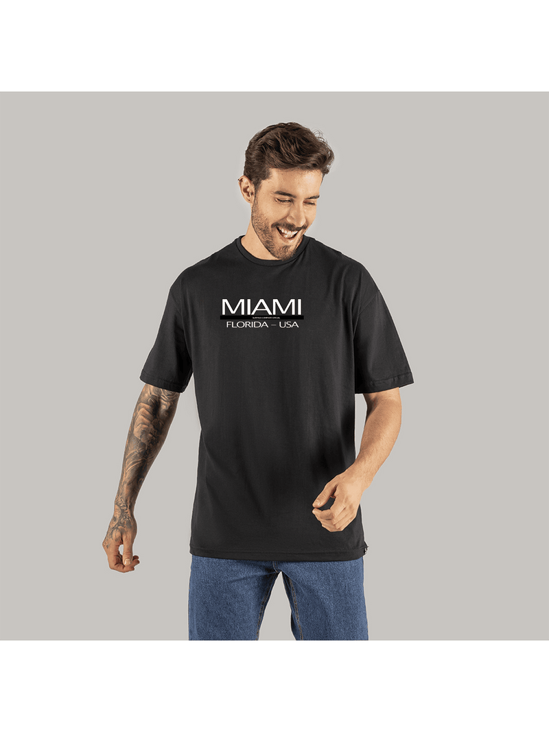 Camiseta Oversized Manga Cumprida Moda Steet Skate Algodão Miami Usa