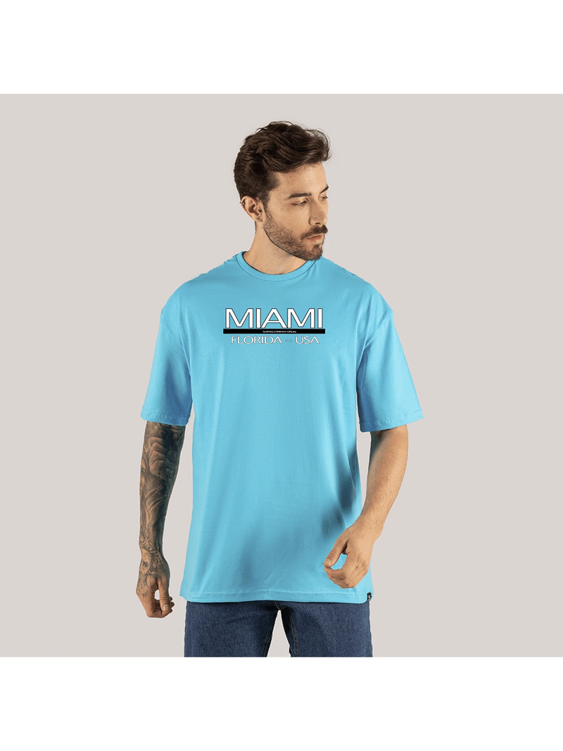 Camiseta Oversized Manga Cumprida Moda Steet Skate Algodão Miami Usa