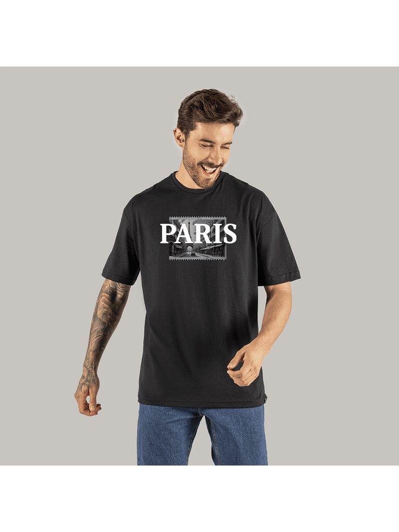 Camiseta Paris Film Estampada Algodão Confortável Blusa Oversized Manga Cumprida