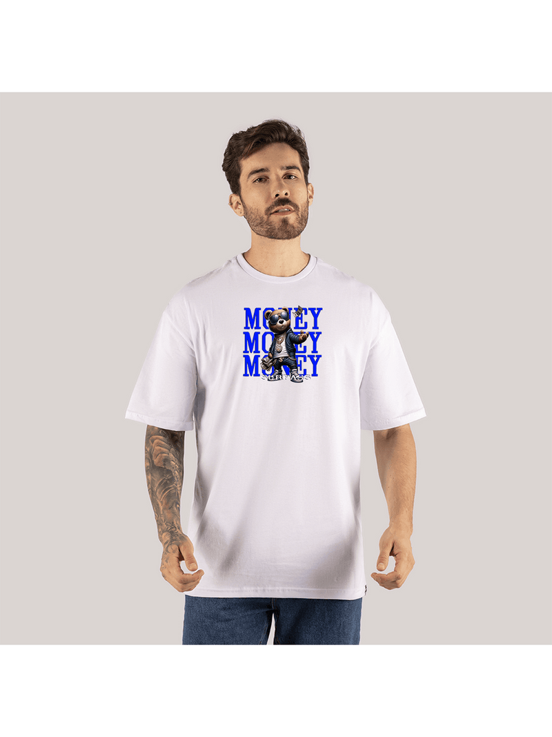 Camiseta Urso Doll Money Oversized Manga Cumprida Moda Steet Skate Algodão