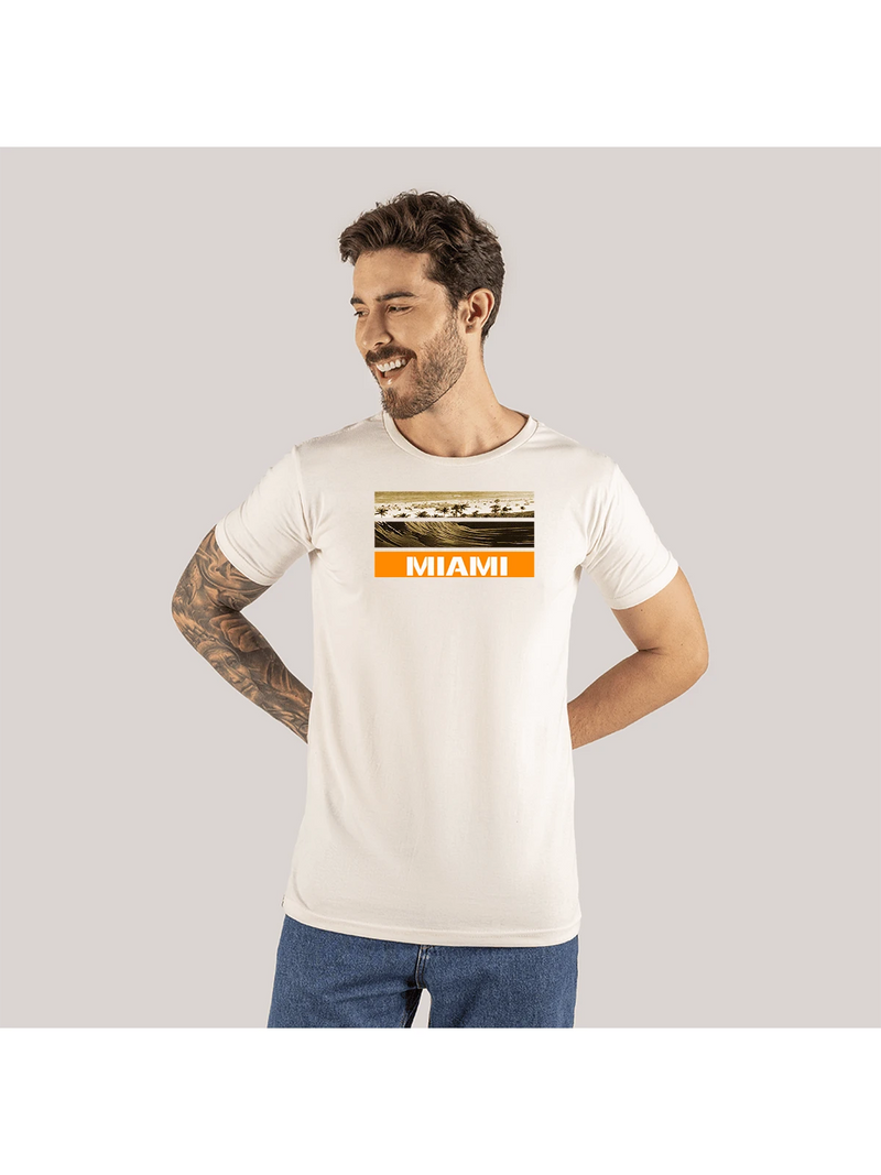 Camiseta T-Shirt Slim Moda Streetwear Algodão Miami Ondas