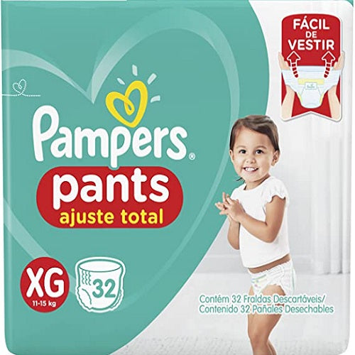 Pantalón Pañal Desechable Infantil Pampers Ajuste Total XL 11 a 15kg - 32 Unidades