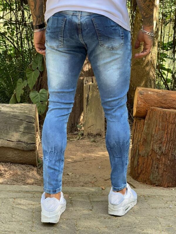 Calça Jeans Masculina Skinny Com Lycra Elastano Se Ajusta Na Perna