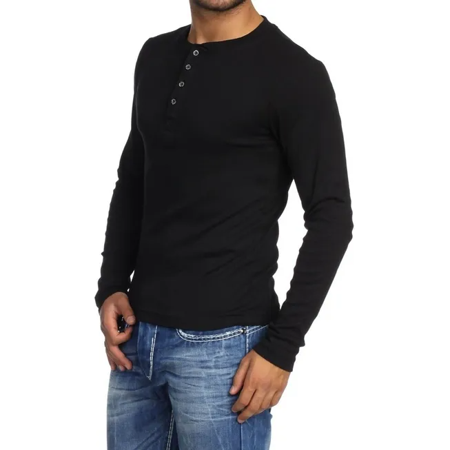 Camiseta HENLEY Masculina Slim Fit Manga Longa - Blackhurst