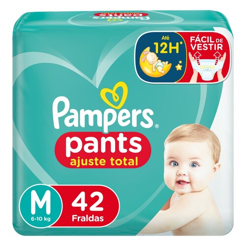 Fralda Descartável Infantil Pants Pampers Ajuste Total M 6 a 10kg Pacote - 42 Unidades