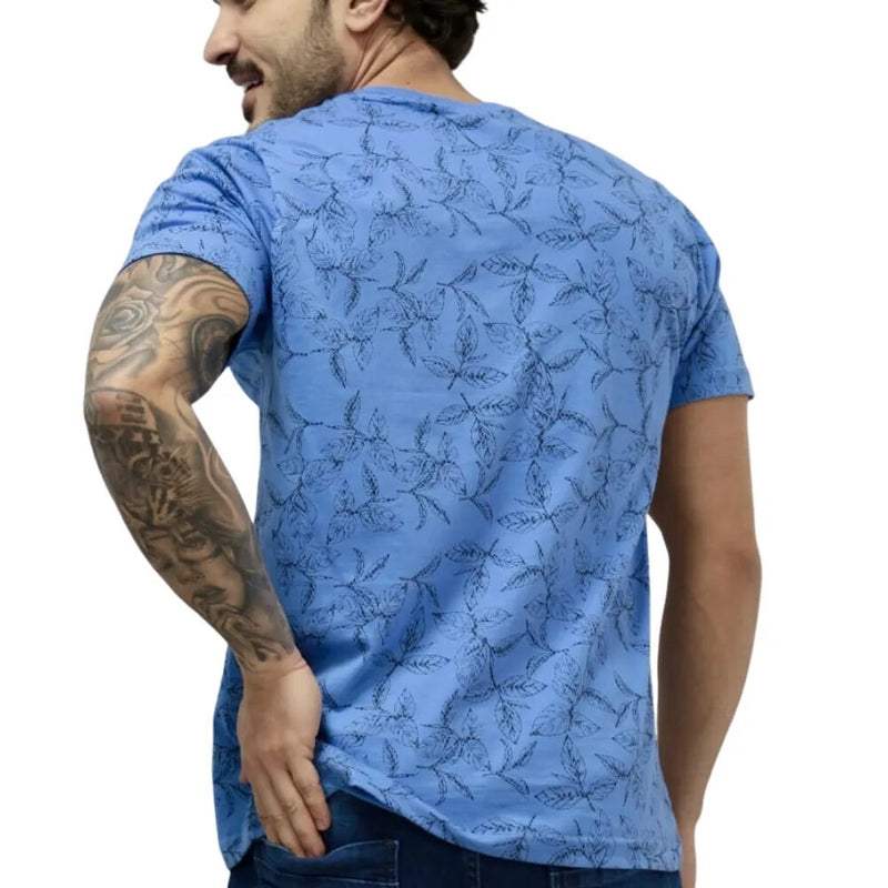 Camiseta Masculina Estampada Folhagem em Algodão Azul Bebê - Blackhurst