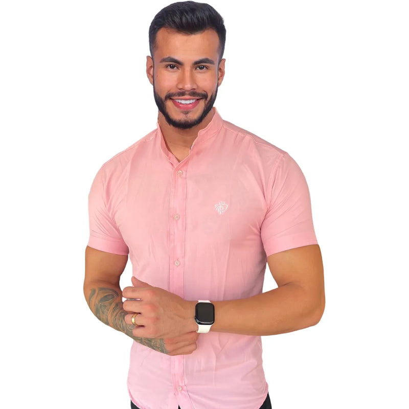 Camisa Masculina Gola padre sociais slim manga curta tecido linho marrakesh - Blackhurst