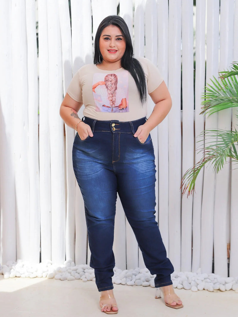 Calça Feminina Skinny Jeans Simples com Detalhe de Riscos Plus Size - Blackhurst