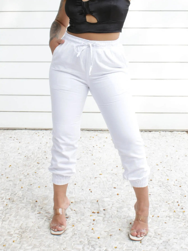 Calça Jogger Sarja Branco Feminina - Blackhurst