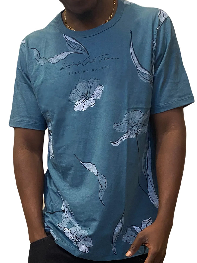 Camiseta Masculina Estampa Floral Sortida Azul Cadete - Blackhurst