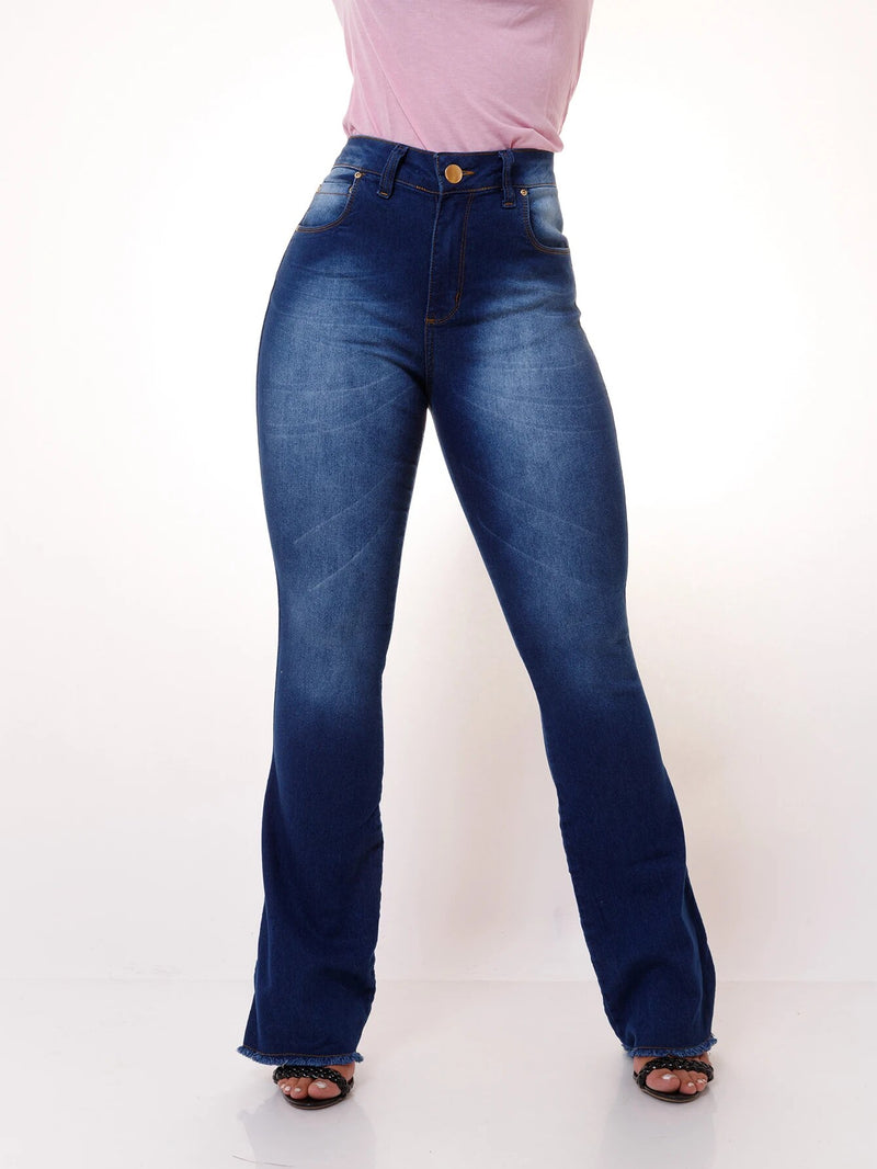 Calça Feminina Flare Jeans Simples com Detalhe de Risco - Blackhurst