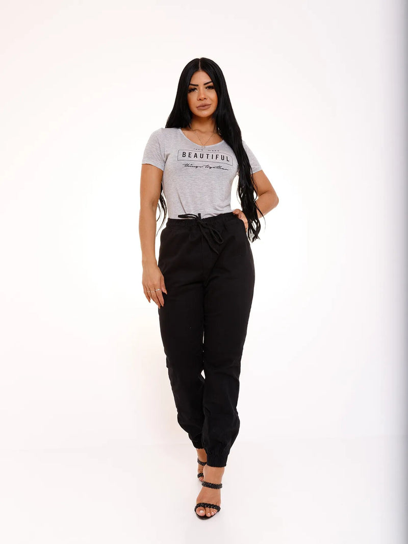 Calça Jogger Sarja Preto Feminina - Blackhurst