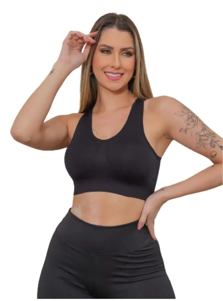 Top Cropped Esportivo Liso com Bojo Removível Preto - Blackhurst