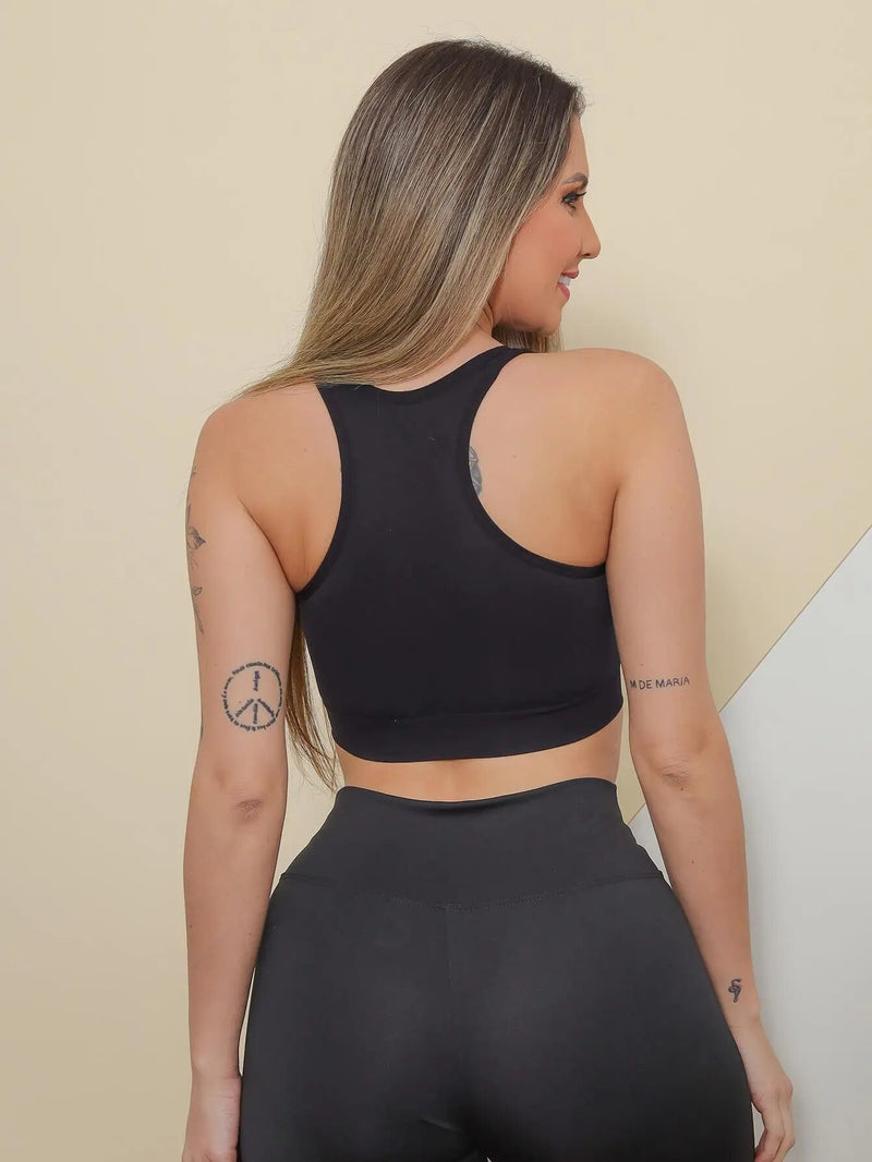 Top Cropped Esportivo Liso com Bojo Removível Preto - Blackhurst