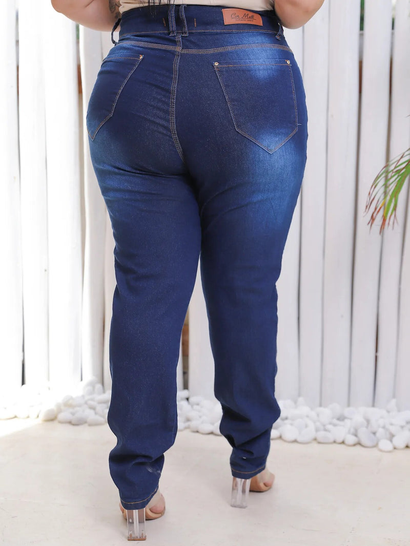 Calça Feminina Skinny Jeans Simples com Detalhe de Riscos Plus Size - Blackhurst