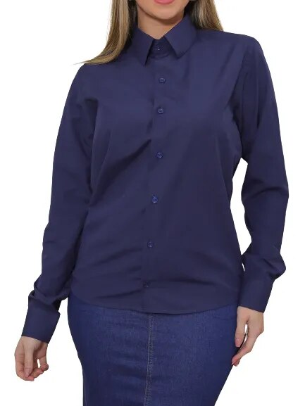 KIT Feminino - Camisa Social Azul Escuro e Saia Evangélica Jeans Escuro - Blackhurst