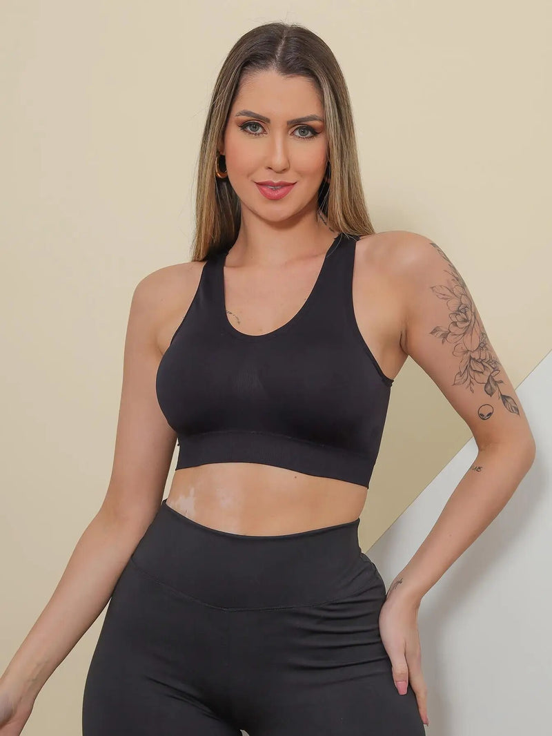 Top Cropped Esportivo Liso com Bojo Removível Preto - Blackhurst