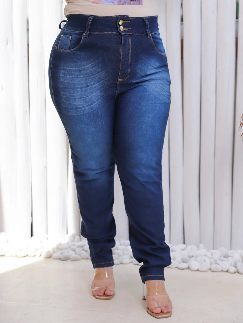 Calça Feminina Skinny Jeans Simples com Detalhe de Riscos Plus Size - Blackhurst