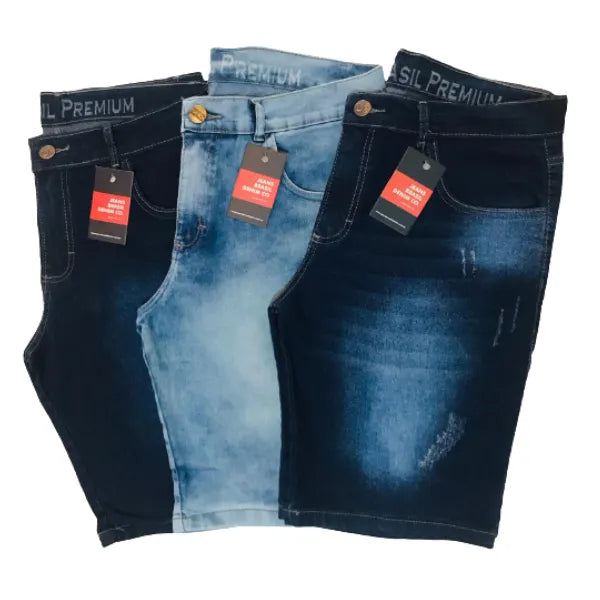 kit 3 Bermuda Jeans Masculina Atacado Lycra