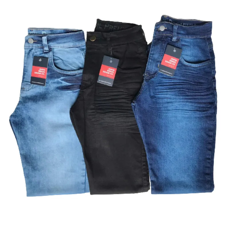 Kit 3 Calças Jeans Masculina Slim Original Elastano Lycra - Blackhurst