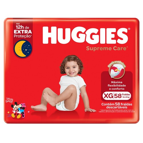 Huggies Pack Pañales Infantiles Desechables Supreme Care XL - 58 Unidades