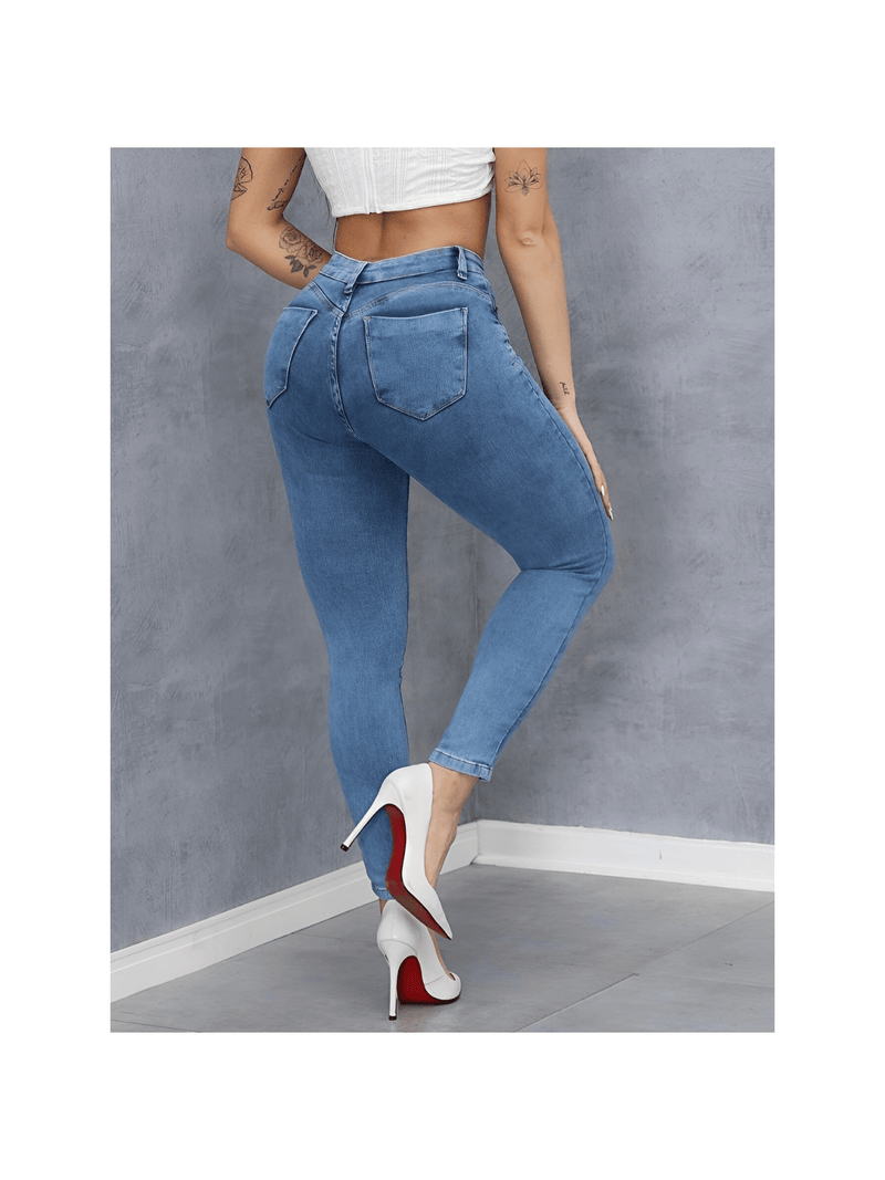 Calça Jeans Feminina Marmorizada Clara Cintura Alta Skinny Levanta Bumbum Modeladora Premium - Blackhurst