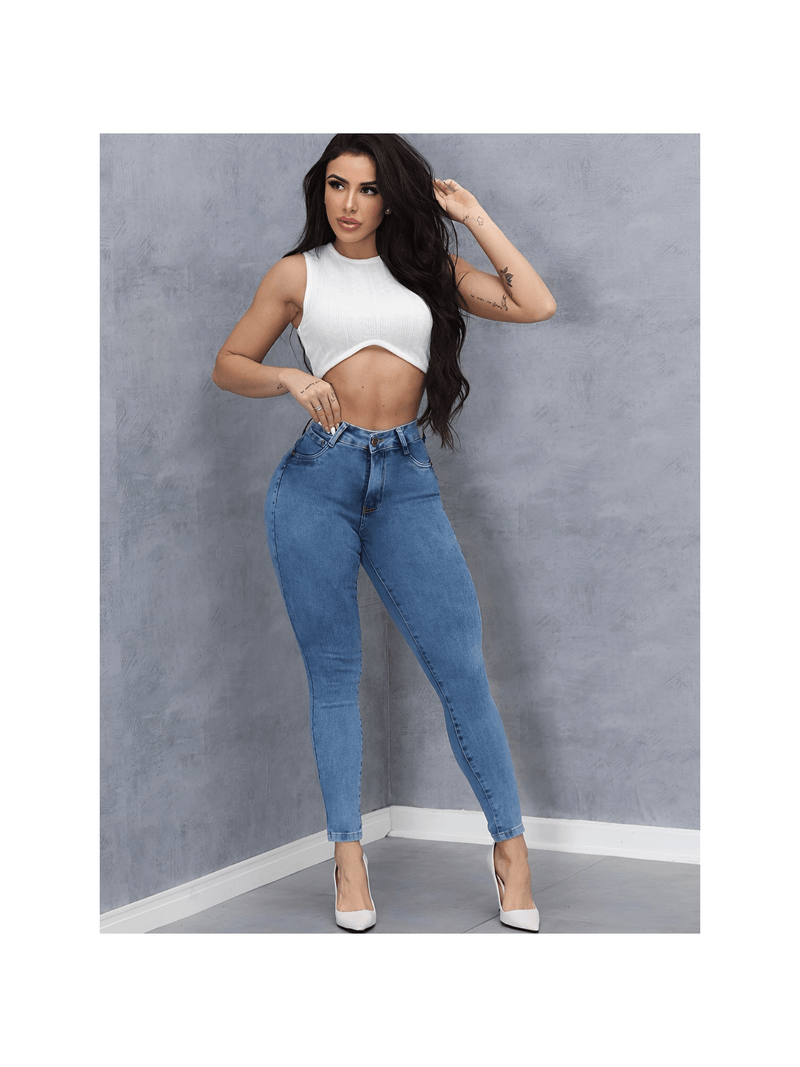 Calça Jeans Feminina Marmorizada Clara Cintura Alta Skinny Levanta Bumbum Modeladora Premium - Blackhurst