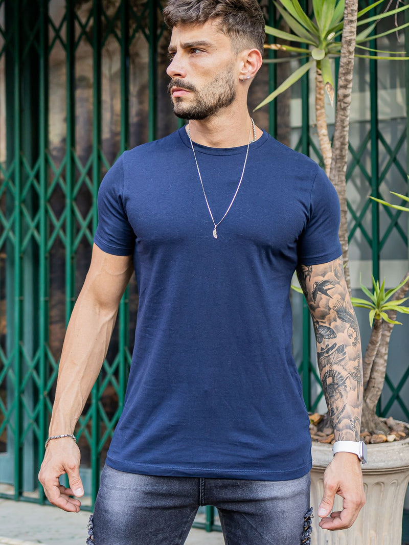 Vicencia Lira Camiseta Azul Escura Masculina Basica Gola Redonda Algodão Linha Premium Blackhurst